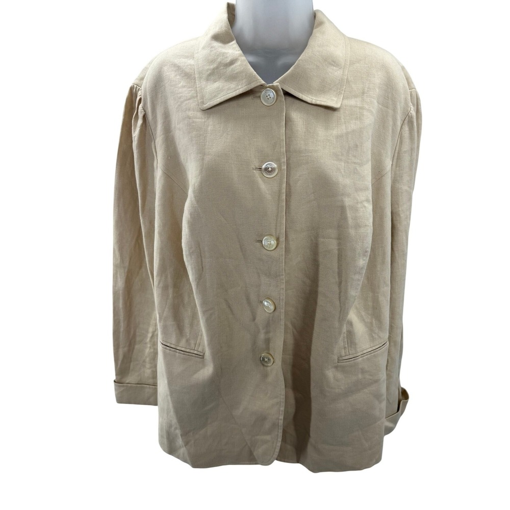 Lauren Ralph Lauren Womens Beige 100% Linen Button Front Blazer Plus 20W
